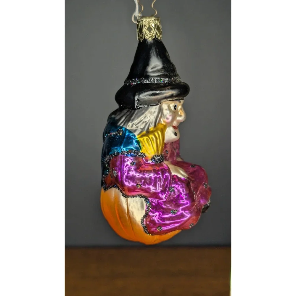 Vintage Inge Glas  witch glass ornament pumpkin Germany glitter Halloween